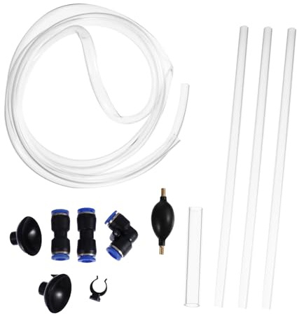 CVUTOVO Set 3 Pezzi Attrezzi per Acquario Cambio Acqua Pompa Aria, Tubo in Silicone Alimentare 2m e Connettore Acrilico, Strumento Manuale per Pulizia Sabbia e Rimozione Detriti Vasche