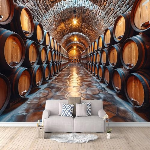 Tizhweqo Papel Pintado Pared Bodega Papel Pintado Efecto 3D Barril de Vino Salón Dormitorio Fotomurales Tejido No Tejido Murales Decorativos Pared Wallpaper for Walls (300x210 cm) 2732v