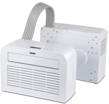 Unold Climatizador móvil Split 5K 86320 – 5000 BTU / 1,5 kW, 3 en 1, enfriamiento deshumidificador, pantalla LED, temporizador, silencioso, 44 dB, caravana y espacios pequeños