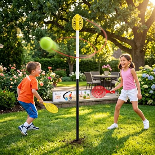 M-V-O Garden Swing Tennis Ball Game Set for Kids & Adults Adjustable Outdoor Swingball Game with Sturdy Base, Easy Assembly, Family Garden Sports Toy for Summer Parties & Active Play