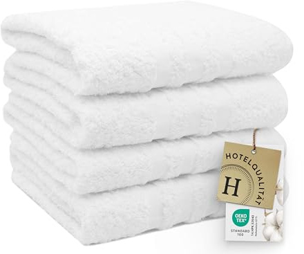 ZOLLNER 4er Set Handtücher in 50x100 cm - Flauschige und saugstarke Baumwolltücher in weiß - mit praktischem Aufhänger - waschbar bis 95°C - Baumwolle - Hotelqualität