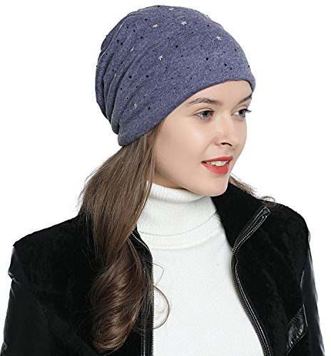 Dammössa vintermössa slouch beanie stjärna svart strass blå