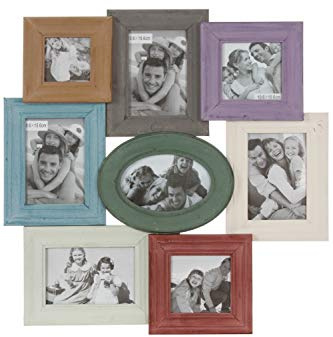 elbmöbel Bilderrahmen Collage Bunt - Fotogalerie für 8 Fotos | Vintage Shabby-Chic Holz/MDF, 55x53 cm, Wechselrahmen für 10,6x10,6 und 10,6x15,6 cm Fotos, fertig montiert