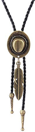 LIANCHI Western-Bolo-Krawatte für Damen und Herren, Federhut-Anhänger, Indianer-Leder, Schwarz, M, Feder, Leder