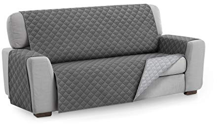Textilhome Sofaschoner MALU 2-Sitzer Gesteppt Wendbar Universal Bezug Grau | Ideal für Haustiere und Kinder. Schützt das Sofa vor Flecken, Tierhaaren, Kratzern und täglicher Abnutzung