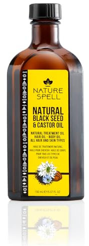 Nature Spell Black Seed & Castor Oil Blend for Hair, Pre-Diluted Oil Reduces Breakage & Supports Stronger Strands, For All Hair Types, Vegan, 150ml
