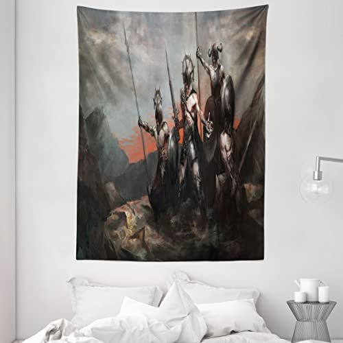 ABAKUHAUS Fantasie Wandteppich, Mittelalterliche Figur, Wohnzimmer Schlafzimmer Heim Seidiges Satin Wandteppich, 150 x 200 cm, Orange Grau