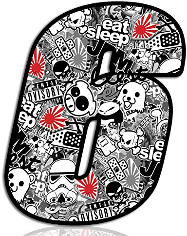 Biomar Labs® Startnummer Nummern Auto Moto Vinyl Aufkleber Sticker Bomb Stickerbomb Weiß Motorrad Motocross Motorsport Racing Nummer Tuning 6, N 346