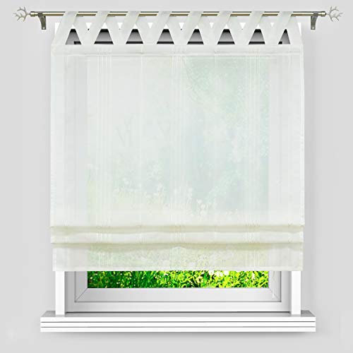 Heichkell Leinen Raffrollo Halbtransparent Raffgardine Linie Stringe Bändchenrollo V-Schlaufen B/H 60/140cm Beige
