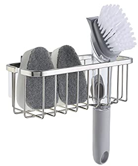 SunnyPoint NeverRust Deluxe Kitchen & Bathroom Sink Sponge Holder Organizer with Adhesive Mount - Additional Suction Cup Included – Sponge & Brush NOT Included – 7.4 x 3.3 x 2.75 Inch