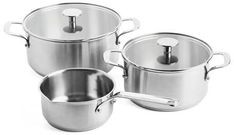 KitchenAid Stainless Steel 3-Layer Non-Stick 5 Piece Cookware Pots and Pans Set, Includes Saucepan and Casseroles, Tempered Glass Lids, Multi Clad, Induction, Oven Safe up to 220°C, Silver