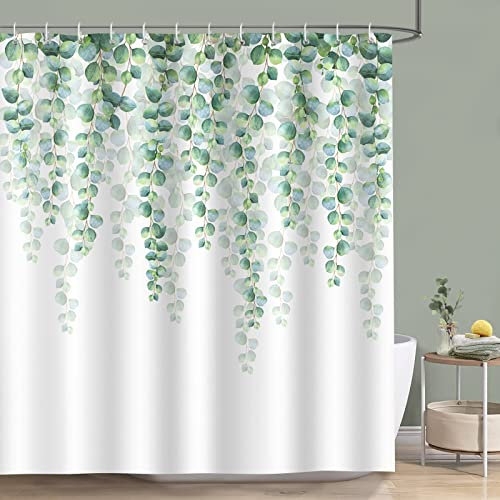 Bonhause Duschvorhang Eukalyptus Grüne Blätter Pflanze Duschvorhänge 180 x 180 cm Anti-Schimmel Wasserdicht Polyester Stoff Waschbar Bad Vorhäng für Badzimmer mit 12 Haken