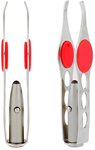 2stk Pinzette mit LED-Beleuchtung, LED Augenbraue Pinzette Edelstahl-Augenbrauen-Pinzette-Haar-Abbau-Make-upwerkzeuge