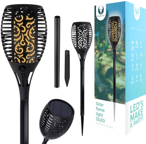 Forever Light Solar Gartenfackel, Garten- und Balkonbeleuchtung, 12 LED, IP65, Außendekorations-Solarleuchten, Erdspießbetrieb, Außenpfadbeleuchtung.
