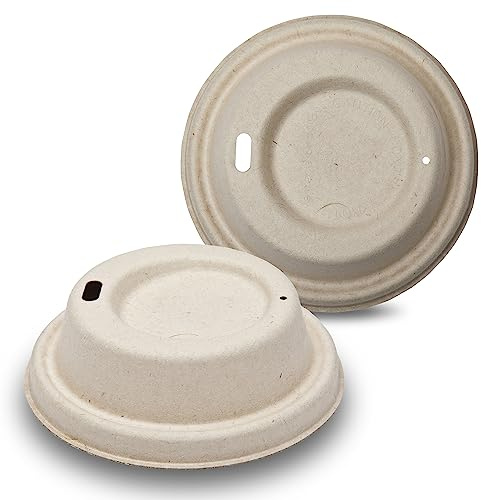 DISPOSABLE GREEN - NEXTGEN Coffee Cups Lid, Double Wall Disposable Coffee Cup Bagasse Lids, Takeaway Cups for Cold & Hot Drinks, Sturdy & Leak Proof Disposable Lids, 80 MM, 25 Pack