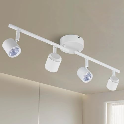 Arcfox 30W 4 Light LED Track Lighting Fixtures Ceiling Spotlight 3000K Warm White Dimmable Flexibly Rotatable Light Head ETL, 24°, CRI90 for Kitchen Accent Task Lighting White (4 Head)