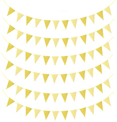 duoyif Wimpelkette Girlande, 30 Meter Wimpel Party Banner Girlande, Geburtstag Deko Party Banner, Partybanner Dekor FüR Hochzeit Kindergarten Weihnachten Party Decorations (Gold)
