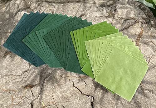 Maulbeerpapier, Naturfaser, quadratisches Origami-Papier, Kunst, Faltpapier, Dekoration, quadratisches Faltpapier für Bastelarbeiten, 50 Blatt, 15,2 x 15,2 cm, Grünton, 15,2 x 15,2 cm