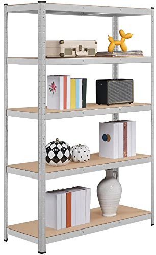 Yaheetech Etagère de Rangement 120 x 45 x 180 cm, Capacité 875 kg, Argenté | Rayonnage de Garage Charge Lourde Résistant 5 niveaux, Renforcée en Métal Réglable en hauteur, pour Atelier Cuisine Bureau