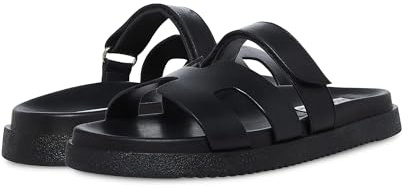 Steve Madden Women's Mayven Slide Sandal, Black Leather, 6.5