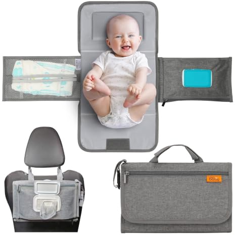 Kopi Baby Portable Diaper Changing Pad with Wipes Pocket, Modern Grey