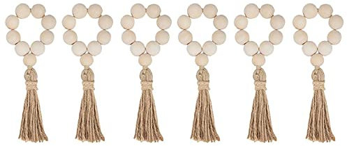 Serviettenring-Set mit 4 Stück/6 Stück/12 Stück, Boho, Bauernhaus, Holzperlen, Serviettenringe, Halter mit Quasten für Stoffservietten, Papierservietten, Tischdekoration, Zuhause, Hochzeit,
