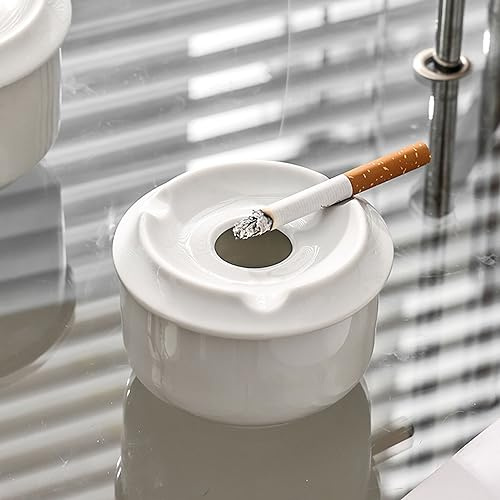 SPXTOM Ceramic Holder, Glossy White Ash Tray with Lid, Windproof Modern Ashtray, Heat Resistant, for Home office Decoration Indoor or Outdoor (Size : 11.5 * 7cm)