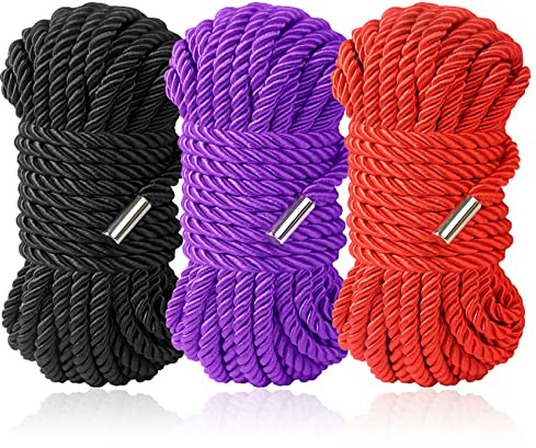 BAVIHOR Silk Rope, Skin Friendly Soft Rope Durable, 32 Feet 8 mm Multipurpose Long Satin Braided Twisted Rope (3 Colors)
