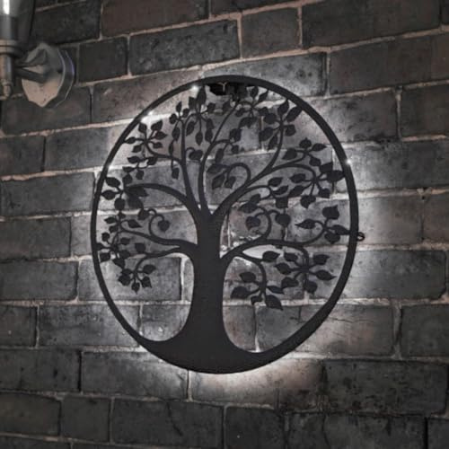 Betley Butterfly Solar Backlit Tree of Life Silhouette Wall Art - Outdoor Metal Garden Decor - Nature Inspired Home Accent - Weatherproof Design