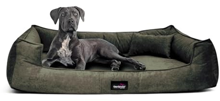 tierlando® Orthopädisches Hundebett Bruce mit abnehmbarem und waschbarem Velours-Bezug, Hundesofa ideal für mittelgroße und große Hunde Größe: 110x90cm | Farbe: 26 Olivgrün