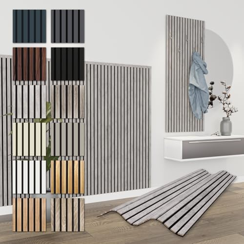HEXIM Panneaux Acoustiques 138,5x60cm - Paroi à Lamelles Flexible Bois MDF Panneaux Muraux Revêtement à Lamelles Revêtement Mural (6 panneaux / 4,98 m² Chicago Concrete - APH10)