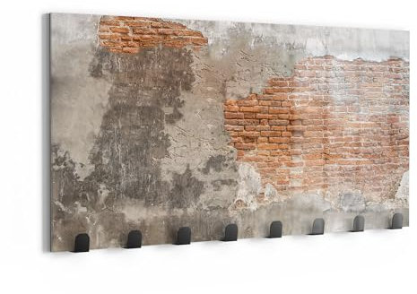 DEQORI Wandgarderobe Glas & Metall | Motiv Zeitlose Mauerwerke | 60x30 cm | Design Haken-Leiste modern | Garderoben-Paneel für Flur, Wohnzimmer & Schlafzimmer | magnetisch & beschreibbar