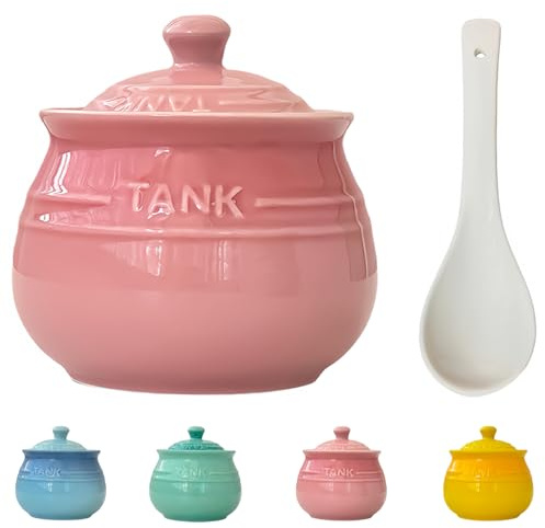 Dowbom Azucarero con tapa y cuchara, tarro de azúcar colorido, tarro de almacenamiento de azucarera, recipiente de azúcar, plato de azúcar (rosa, 600 ml)