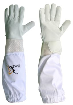 Best Bee Biodlingshandskar i getskinn med ventilerade tygärmar, ventilerande och tjocka, biodlarhandskar (L)