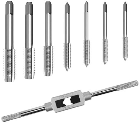 QINGYIWL 7 Pièces Tarauds, M3 M4 M5 M6 M8 M10 M12 Taraud avec 1 M3-M12 Clé à Taraud Réglable, Kit Taraudage pour Bois, Plastique et Métal