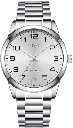 CIVO Uhren Herren Silber Armbanduhr: Analog Quarz Leicht Lesbare Herrenuhr - Edelstahl Wasserdicht Casual Herren Uhr