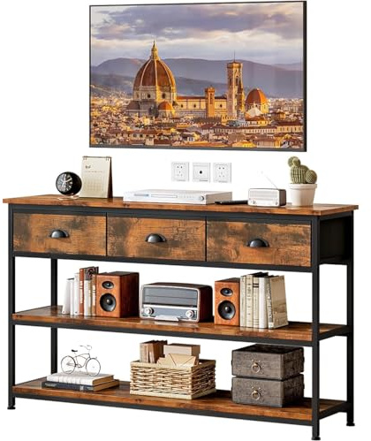 Wooruy Table console de canapé avec 3 tiroirs, table console avec 3 étagères de rangement, table d'entrée, étagère, table de couloir, table de canapé mince pour couloir, canapé, petits espaces, entrée