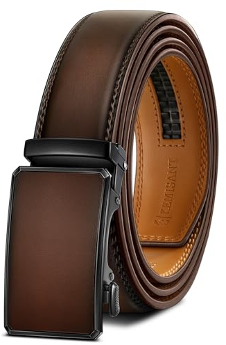 KEMISANT Ceinture Homme, Ceinture Costume Cuir Grande Taille Automatique Boucle à Cliquet Large 35mm,Ajustable et Découpée