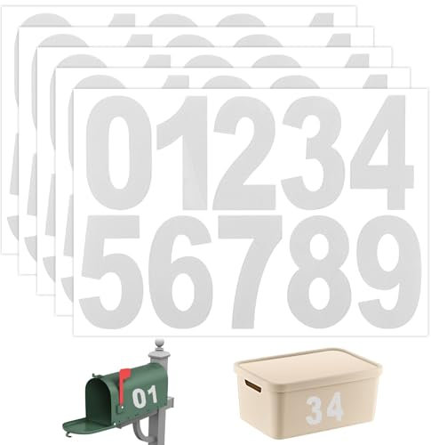Giantree 5 Sheets of Mailbox Number stickers, 3 Inch Waterproof Vinyl Large Decals Self Adhesive House numbers, for Signs Cars Doors Business Address numbers (White)