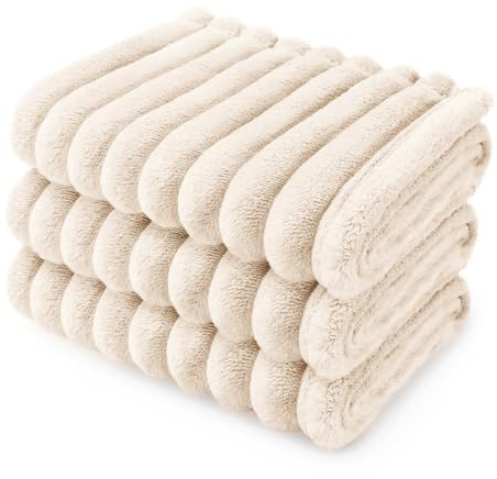 luciphia 3 Pezzi Coperta per Cani Gatto Lavabile Soffice Durevole, Morbida e Calda Flanella, Tappetino Protezione per Mobili Bambini Cane Gatti Beige 52_x_76_cm