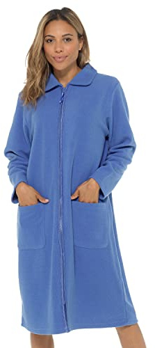 Slumber Hut Vestaglia da donna in morbido pile con cerniera e finiture in raso, vestaglia con cerniera UK 10-28, Blu (Colletto), 18-20