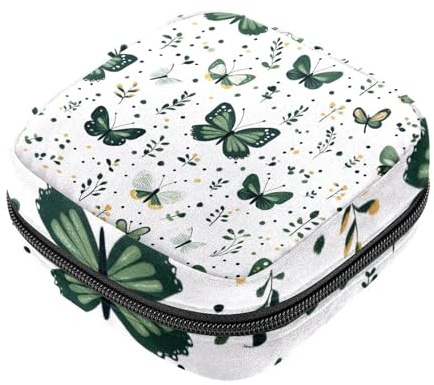 Borsa per assorbenti igienici, borsa per il primo ciclo mestruale per donne e ragazze, sacchetto per coppetta mestruale, porta tamponi mestruali femminili con farfalla verde e fiore