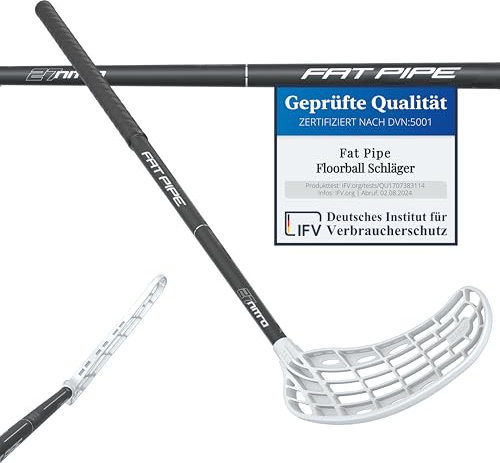 FAT PIPE Floorball Schläger Unihockey Stock Nitro 27 WIZ - Black White - IFF Zertifiziert, mit WIZ Schaufel/Kelle (Schaftlänge 101 cm, Rechte Hand Oben/Linksauslage)
