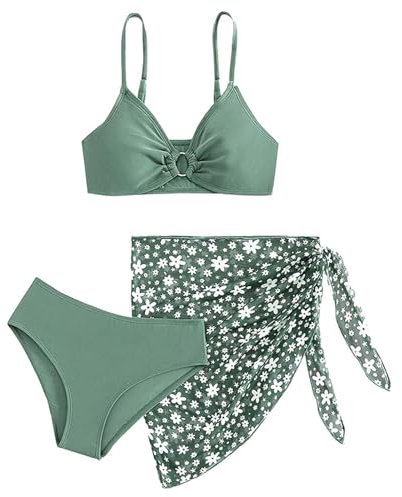 Sunfashion Dreiteiliges Tankini-Set Für Mädchen Bikini Mädchen 140 Badeanzug Kinder Badeanzug Mädchen 140 Tops Für Teenager Mädchen Triangel Kinder Tankini Oberteil Mädchen-Badeanzug(Green, 5-6 Years)