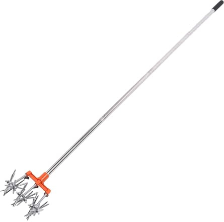 Coltivatore da giardino a mano in acciaio inox, Campanello a mano multifunzionale leggero con 3 giranti intercambiabili, pali regolabili per miscelazione del suolo, prato di riavvio