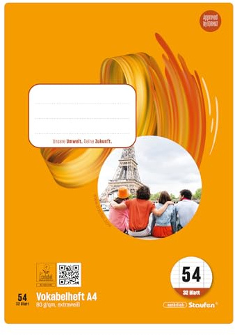Staufen Style Cuaderno de ejercicios de vocabulario - 5 cuadernos, 32 hojas cada uno, DIN A4, regla tamaño 54 (vocabulario con 2 separadores), papel de 80 g/m²