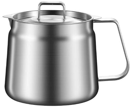 GOEDCH Recipiente de acero inoxidable 304 de 2 litros con colador, cesta para freír y tapa, colador de grasa con asa, olla para freír de acero inoxidable, olla de filtro de aceite para freír, cocinar