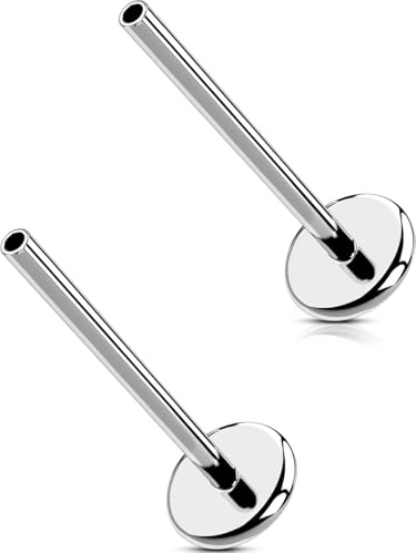 OUFER 2PCS 20G Threadless Post Titanio G23 Barra di Ricambio per Flat Back Earring Tragus Stud Conch Lobe Lip Ring Gioielli Per il Per Le Donna 12 mm