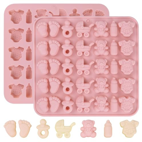 FACHOI Baby Shower Chocolate Molds, Babies Feet Bottle Silicone Molds Non-Stick Food Grade Silicone Mould for Chocolate Cookie, Candy, Cake, Ice Cube, Jelly F4-YRXLMJ (Pink)