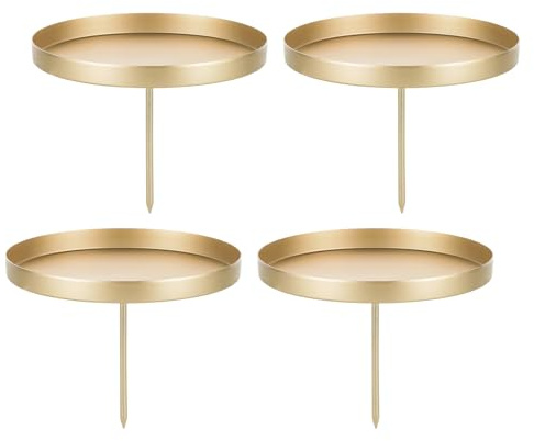 Romadedi Kerzenhalter Adventskranz Gold Stumpenkerzen 10cm - 4er Set Kerzenständer ohne Dorn Stabkerzenhalter zum Stecken Adventsteller Kerzenteller Metall für DIY Advent Kranz Deko